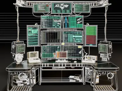 Sci-Fi Hacker Desk Setup Scene  Low-poly 3D model