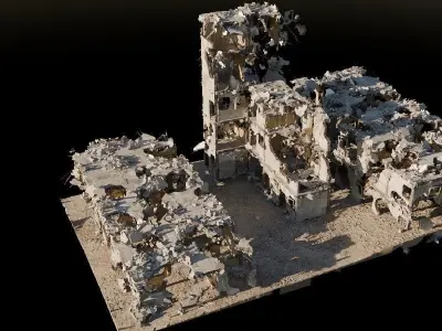 Procedural Destroyed building blender geometry nodes 3D model
