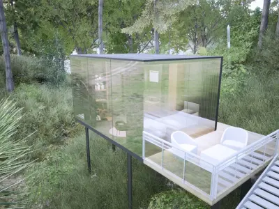 Tiny House  Mirror Glass house 20 SQM  Revit and Twinmotion 3D model