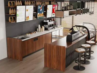 Coffee bar counter Low-poly 3D model