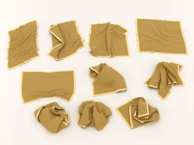 Towel Collection 4 pieces of tan cloth 3D model