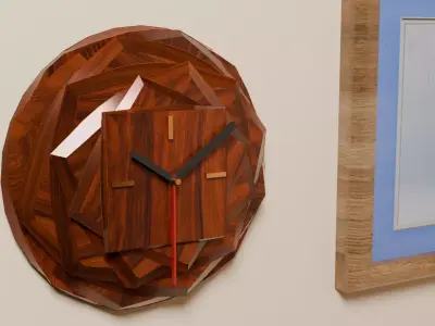Funky Rotated Pieces Wood Wall Clock Low-poly 3D model