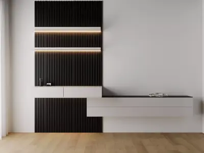 Desk with cabinet and panel  3D model