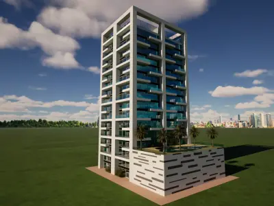 Residential Tower Miami Style  3D Architectural Model Low-poly 3D model
