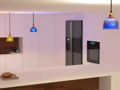 Kitchen with two pendant lights 3D model