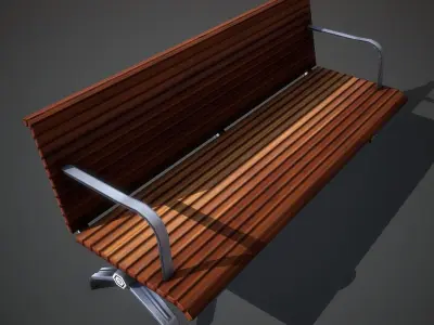 Wooden Bench Low-poly 3D model 7