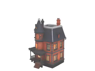 Intricate 3D Haunted House Model with Turrets 3D model