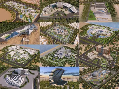 12 Architecture 3D Projects - 2D Drawings - Collection 02 3D Model Pack