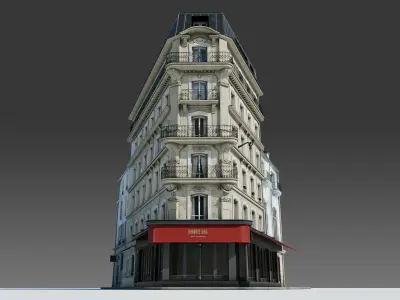 Parisian Cafe Corner Building 3D model