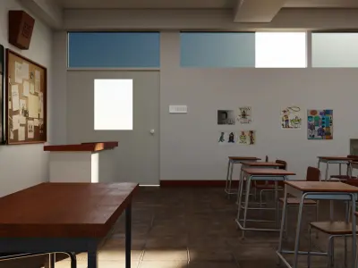 Realistic Classroom Model Game Ready  Archviz PBR Low-poly 3D model
