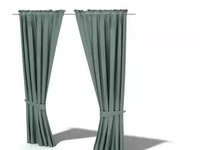 Teal Drawn Curtains 3D model