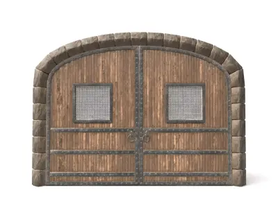 Medieval Wooden Door with Two Square Windows Low-poly 3D model