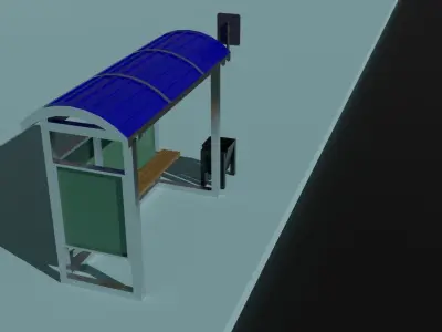 Bus stop 3D model with sign and trashcan Free low-poly 3D model
