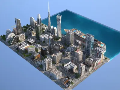 Coastal City Low-poly 3D model