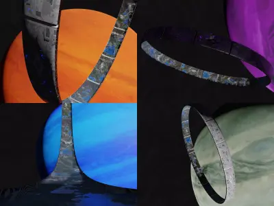 Country sized rotating space habitat 2 types with 4 gas giants 3D Model Pack