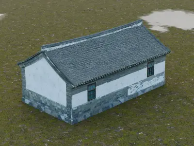 Traditional single-story rural house  Low-poly 3D model