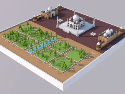Low Poly Taj Mahal Landmark Low-poly 3D model