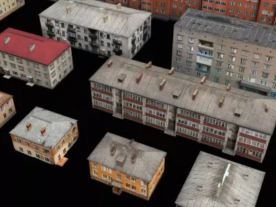 dilapidated apartment building series Low-poly 3D model