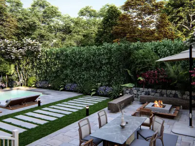  3D Exterior Scene 3D model design backyard garden and landscape 3D model