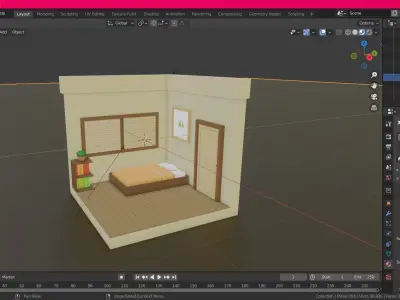 Isometric bedroom Morning Time Low-poly 3D model