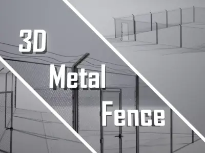 Modular 3D Metal Fence Low-poly 3D model