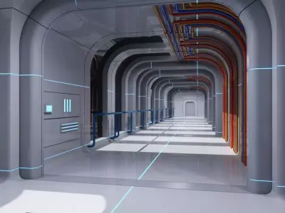 Futuristic Space Ship Interior Corridor 3D model