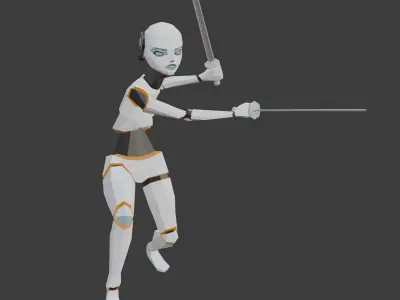 Dual-Sword Female Cyborg Low-poly 3D model