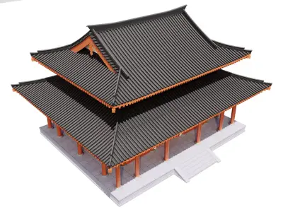 Japanese Temple Hall 3D model