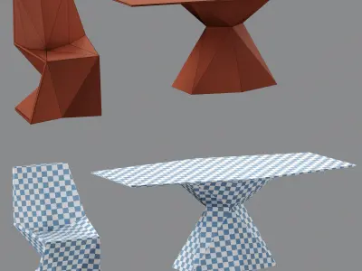 Vertex Dining Table and Chair Low-poly 3D model
