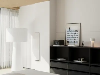 Modern Minimalist Wood Tone Living Room Interior Scene 3D model