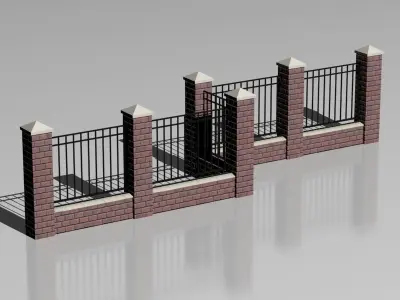 Brick fence 03 3D model