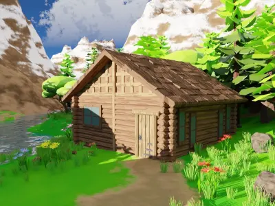 House Near Mountain Scene 3D model