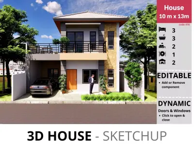 House 10x13m code 416- Sketchup 3D model