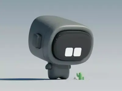 Cute Grey Robot 3D Model LowPoly Minimalist Design Tiny Cactus Low-poly 3D model