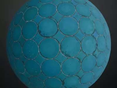 Deep Blue Penny Round Circle Ceramic Tiles PBR Seamless Texture