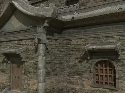 Brick wall structure house Low-poly 3D model