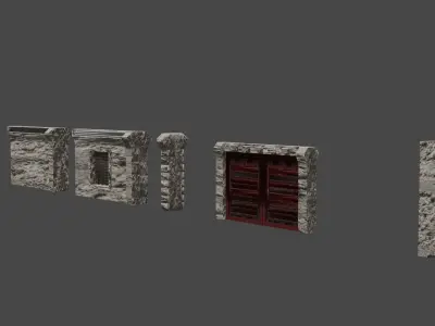 SCFI Concrete Linkable wall Kit Low-poly 3D model