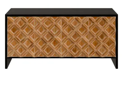 4-Door Wood Cabinet With Geometric Pattern Low-poly 3D model