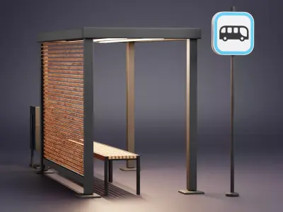 Modern Bus Stop Shelter V1 Low-poly 3D model