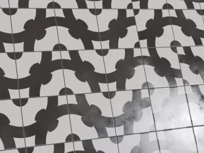 Modern Glossy Black and White Interlocking Graphic Tiles PBR  Texture