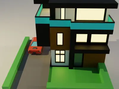 Low poly Modern House 002 Low-poly 3D model