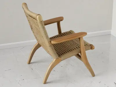 Modern Scandinavian Wood Woven Armchair 3D Model Lounge Chair 3D model