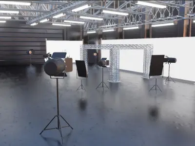 warehouse with studio lights setup  Low-poly 3D model