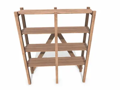  Old Wooden storage Shelf Low-poly PBR 