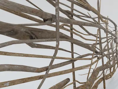 Fence Low Poly PBR sculpture made of branches and sticks Low-poly 3D model