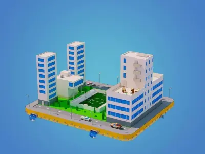 Low Poly City Block Low-poly 3D model