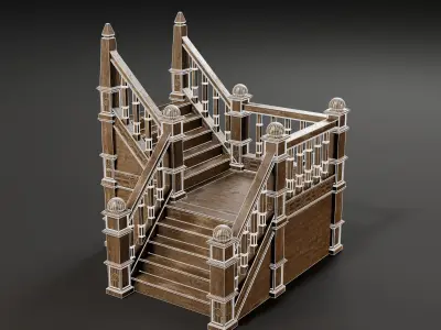 Modular Wood Stairs Low-poly 3D model