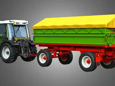 SKE 50 - Electric Tractor with Fortschritt HW-80 Trailer 3D Model Pack