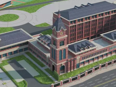 Modern school building06 Low-poly 3D model