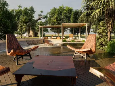 garden plant modern exterior design and rendering 3D model